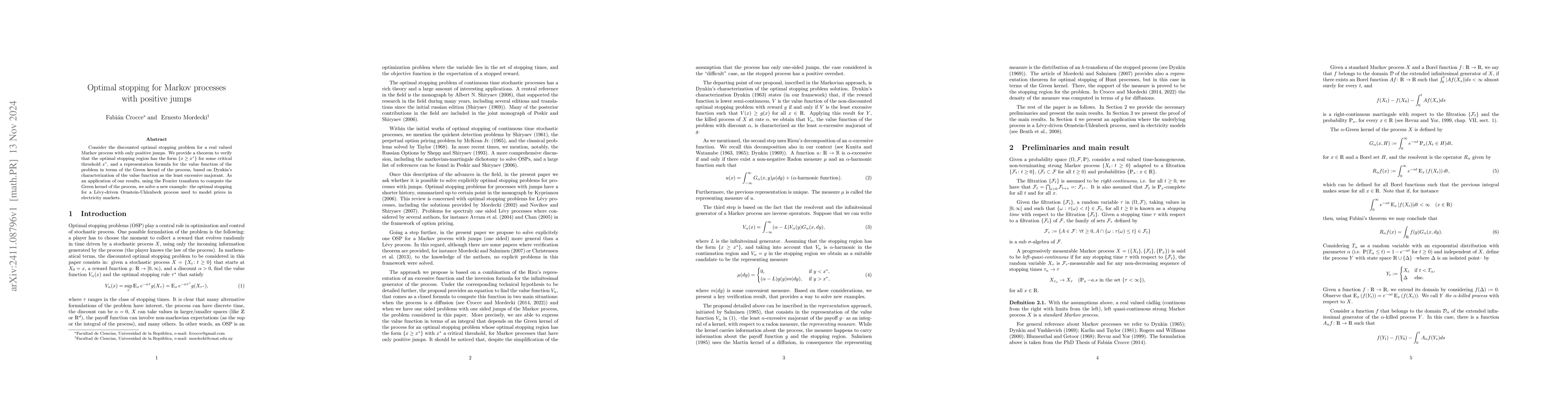 Thumbnail for Optimal stopping for Markov processes with positive jumps