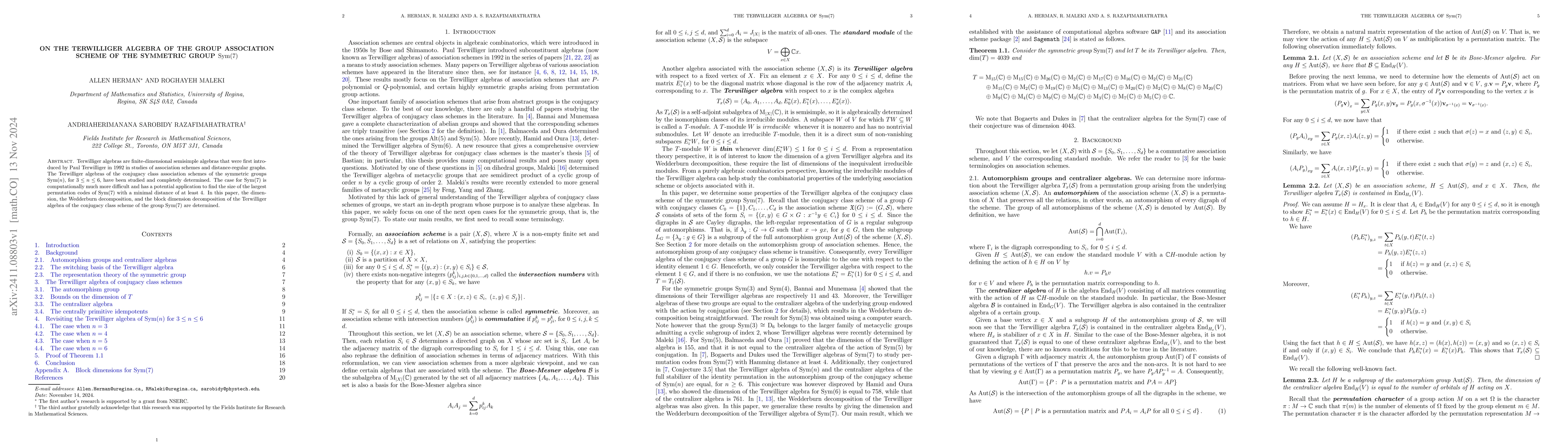Thumbnail for On the Terwilliger algebra of the group association scheme of the
  symmetric group $\operatorname {sym}(7)$