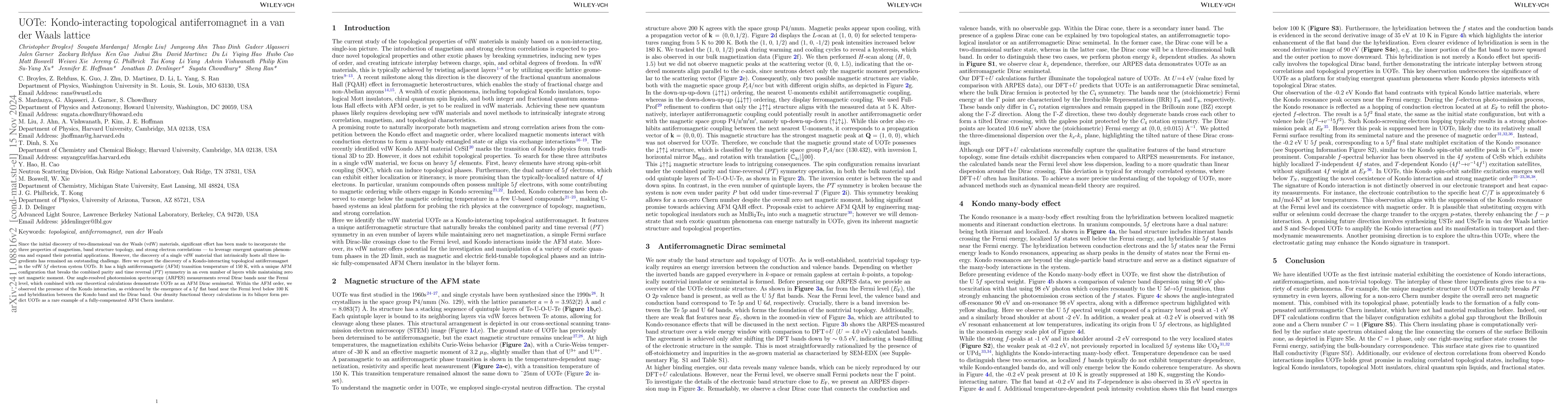 Thumbnail for UOTe: Kondo-interacting topological antiferromagnet in a van der Waals
  lattice
