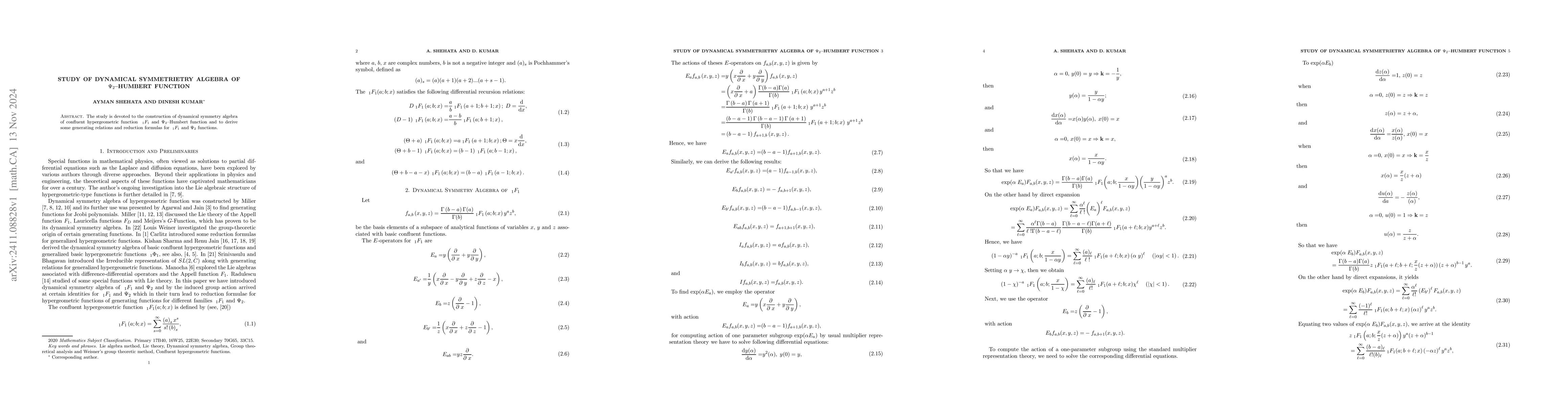 Thumbnail for Study of dynamical symmetrietry algebra of $Ψ_2$-Humbert function
