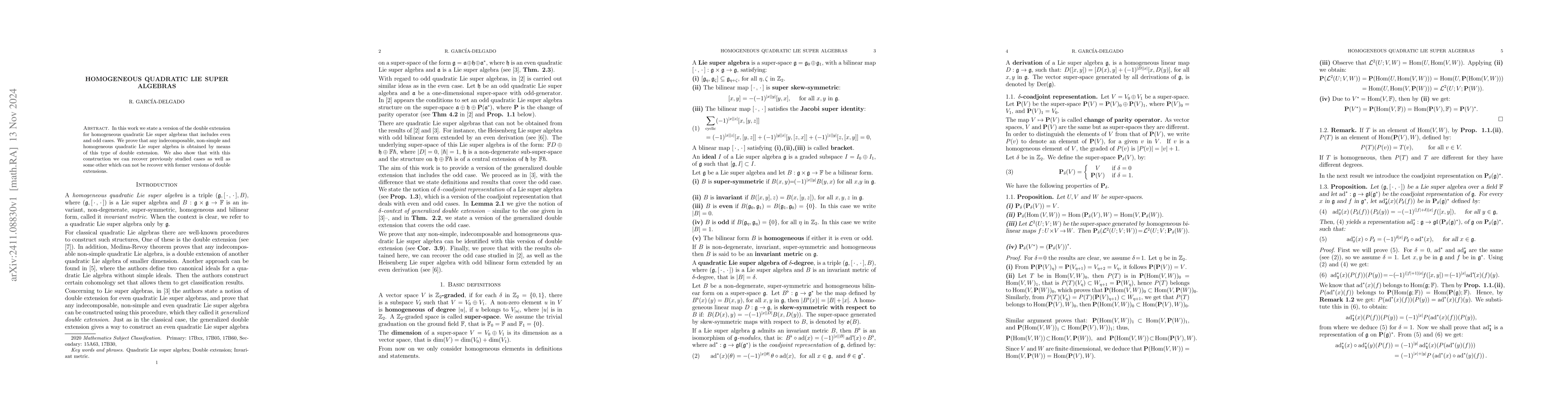 Thumbnail for Homogeneous quadratic Lie super algebras