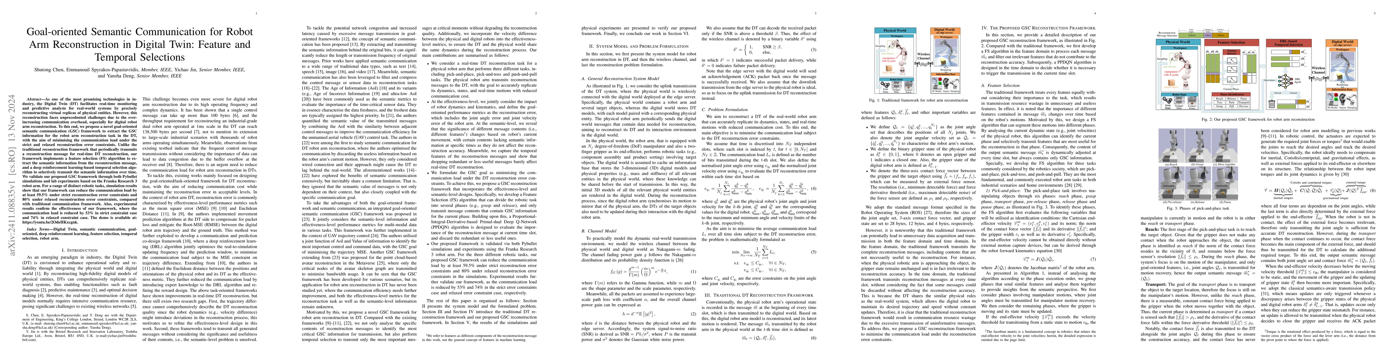 Thumbnail for Goal-oriented Semantic Communication for Robot Arm Reconstruction in
  Digital Twin: Feature and Temporal Selections