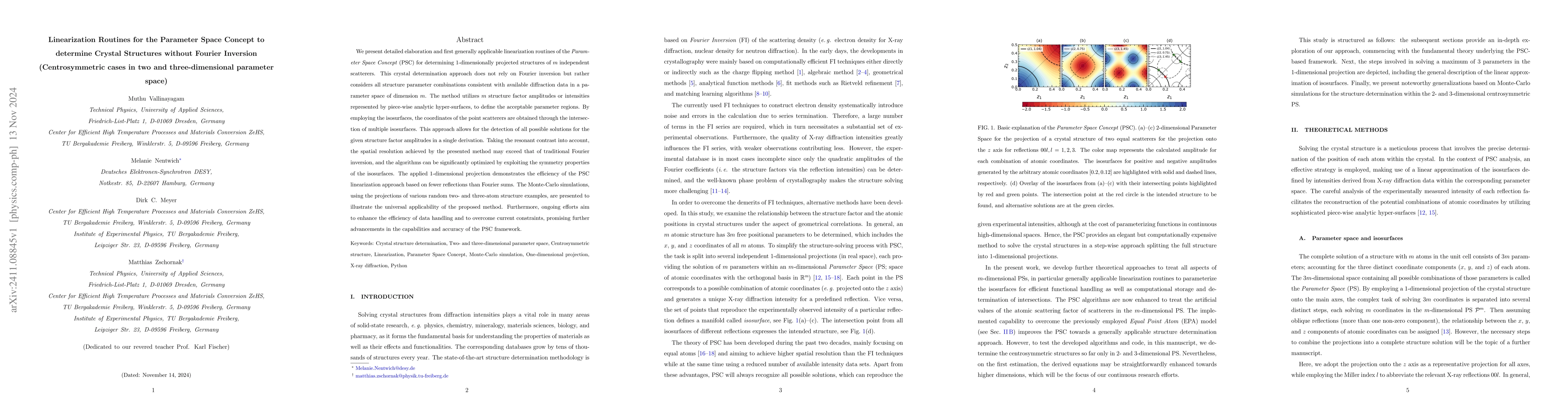 Thumbnail for Linearization Routines for the Parameter Space Concept to determine
  Crystal Structures without Fourier Inversion (Centrosymmetric cases in two
  and three-dimensional parameter space)