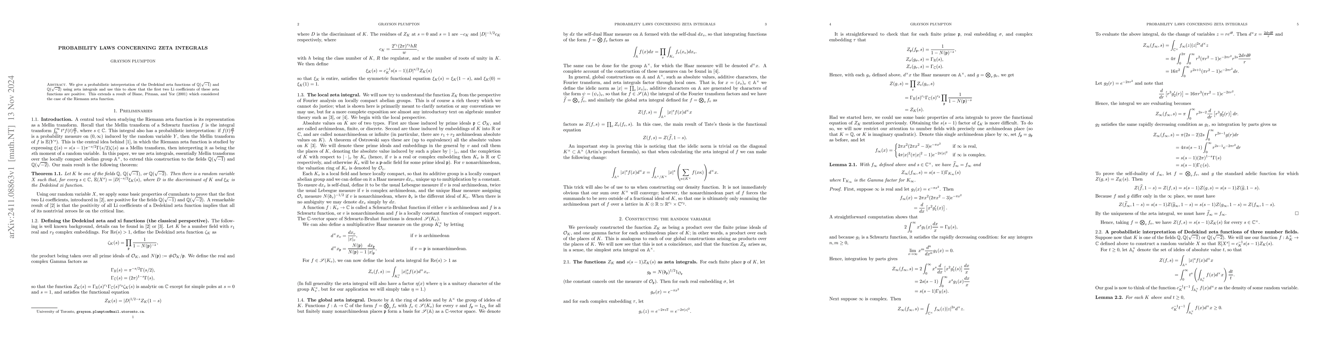 Thumbnail for Probability Laws Concerning Zeta Integrals