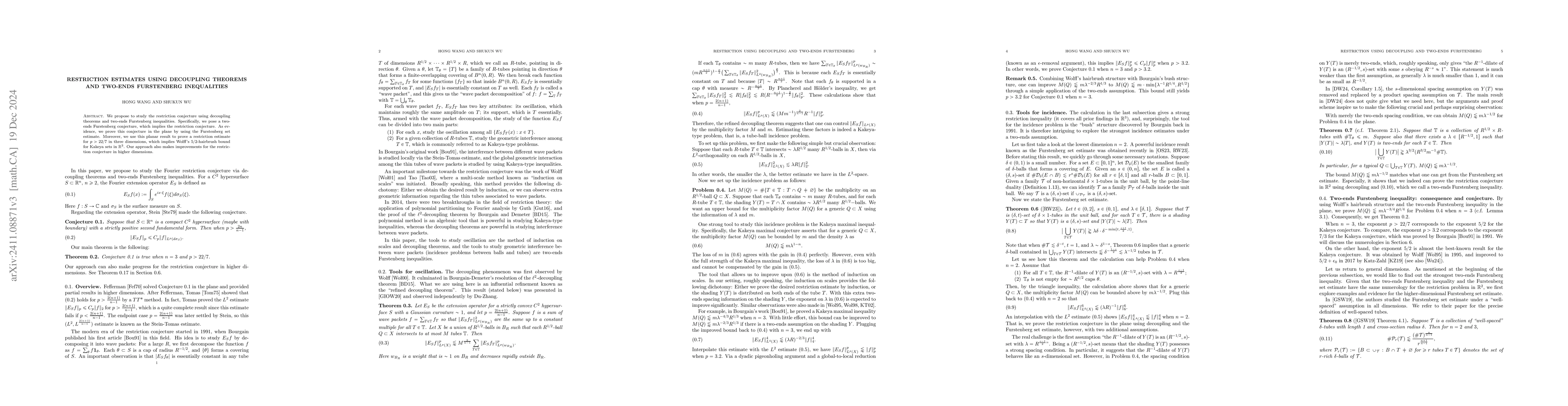 Thumbnail for Restriction estimates using decoupling theorems and two-ends Furstenberg
  inequalities