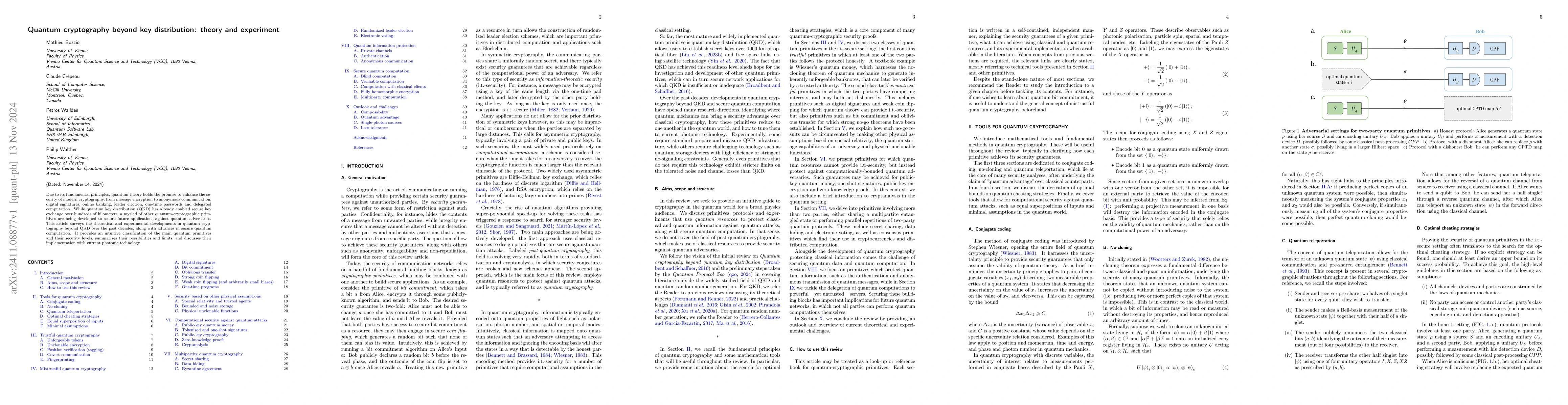 Thumbnail for Quantum cryptography beyond key distribution: theory and experiment