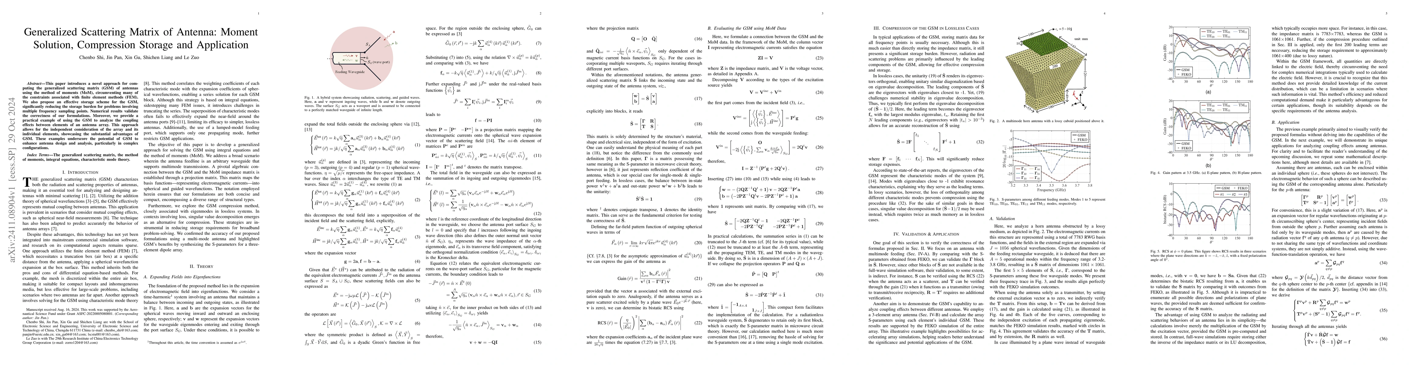 Thumbnail for Generalized Scattering Matrix of Antenna: Moment Solution, Compression
  Storage and Application