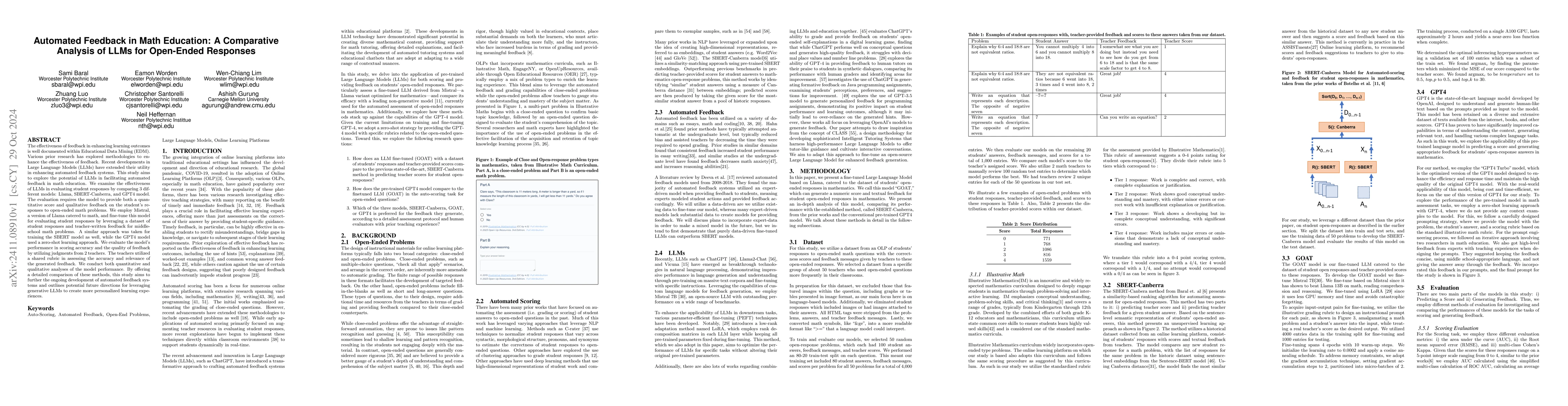 Thumbnail for Automated Feedback in Math Education: A Comparative Analysis of LLMs for
  Open-Ended Responses
