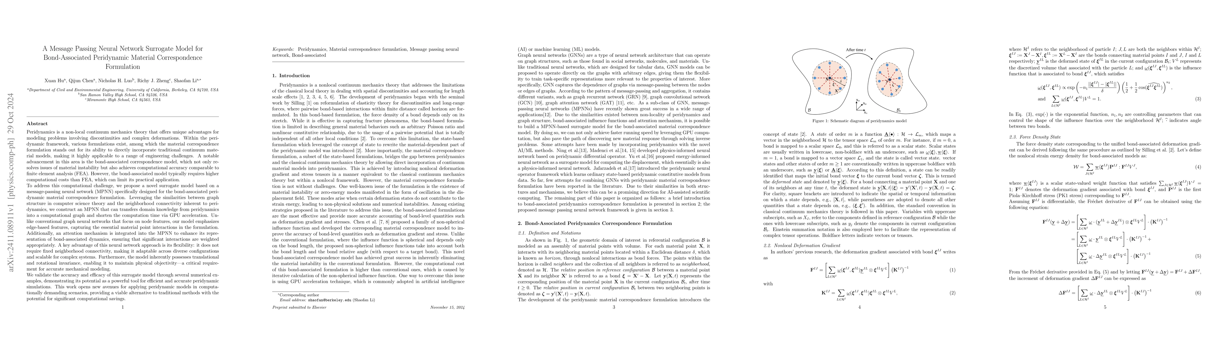 Thumbnail for A Message Passing Neural Network Surrogate Model for Bond-Associated
  Peridynamic Material Correspondence Formulation