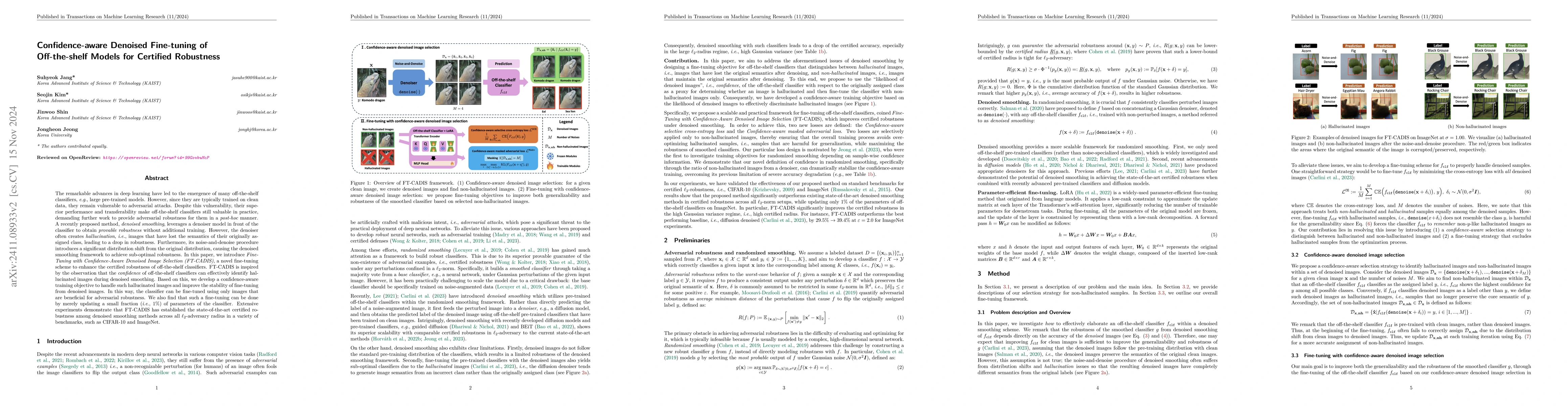 Thumbnail for Confidence-aware Denoised Fine-tuning of Off-the-shelf Models for
  Certified Robustness