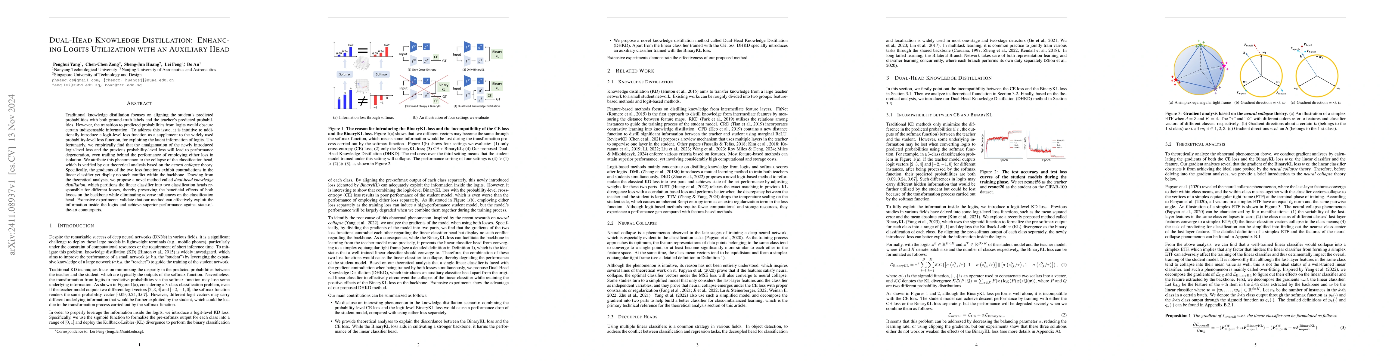 Thumbnail for Dual-Head Knowledge Distillation: Enhancing Logits Utilization with an
  Auxiliary Head
