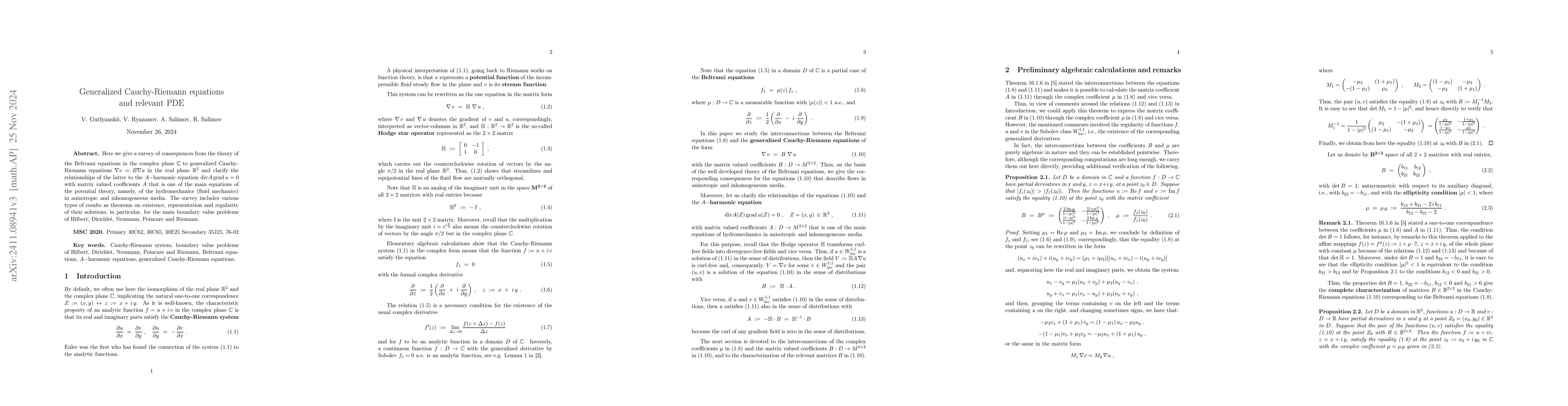 Thumbnail for Generalized Cauchy-Riemann equations and relevant PDE