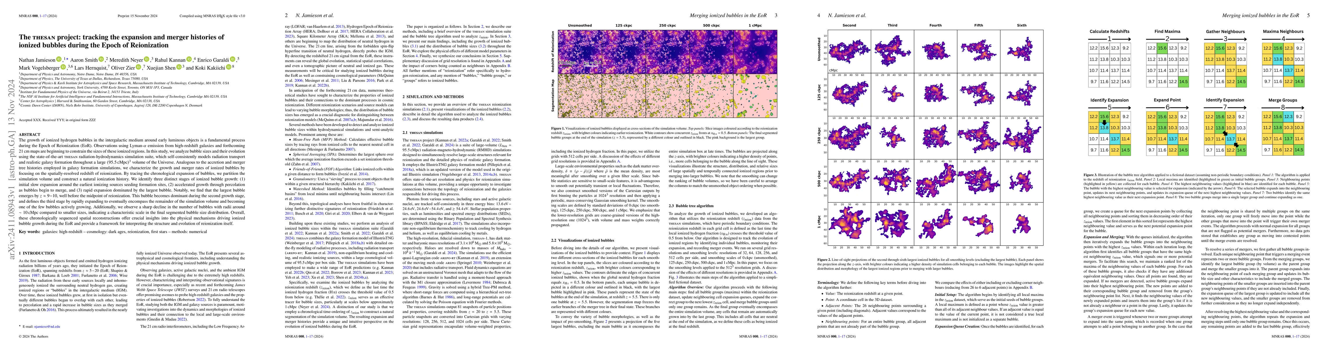 Thumbnail for The THESAN project: tracking the expansion and merger histories of
  ionized bubbles during the Epoch of Reionization