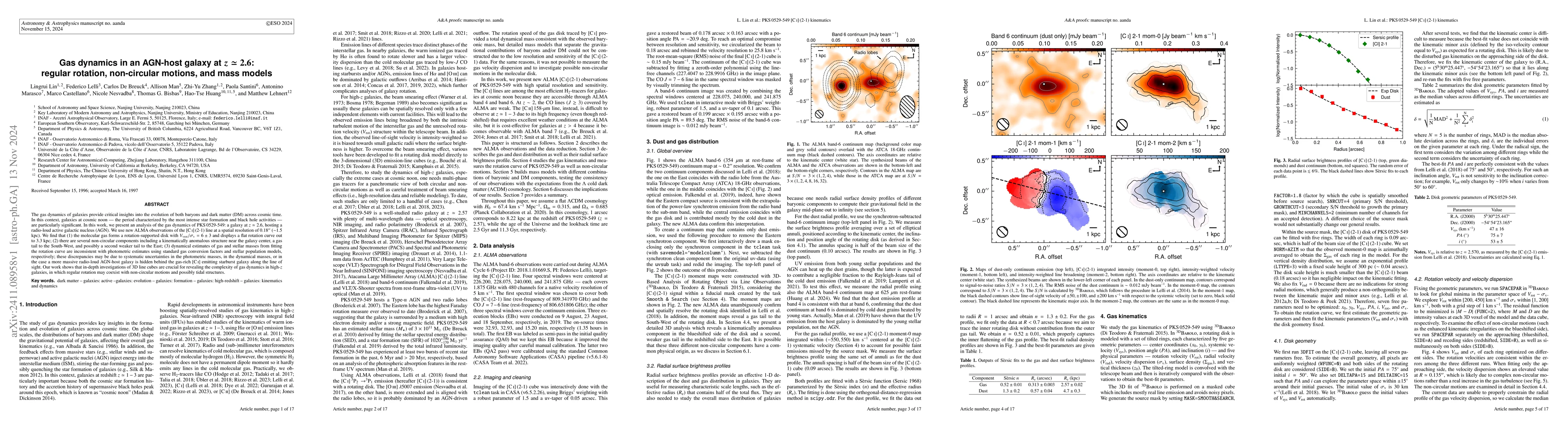 Thumbnail for Gas dynamics in an AGN-host galaxy at $z\simeq2.6$: regular rotation,
  non-circular motions, and mass models