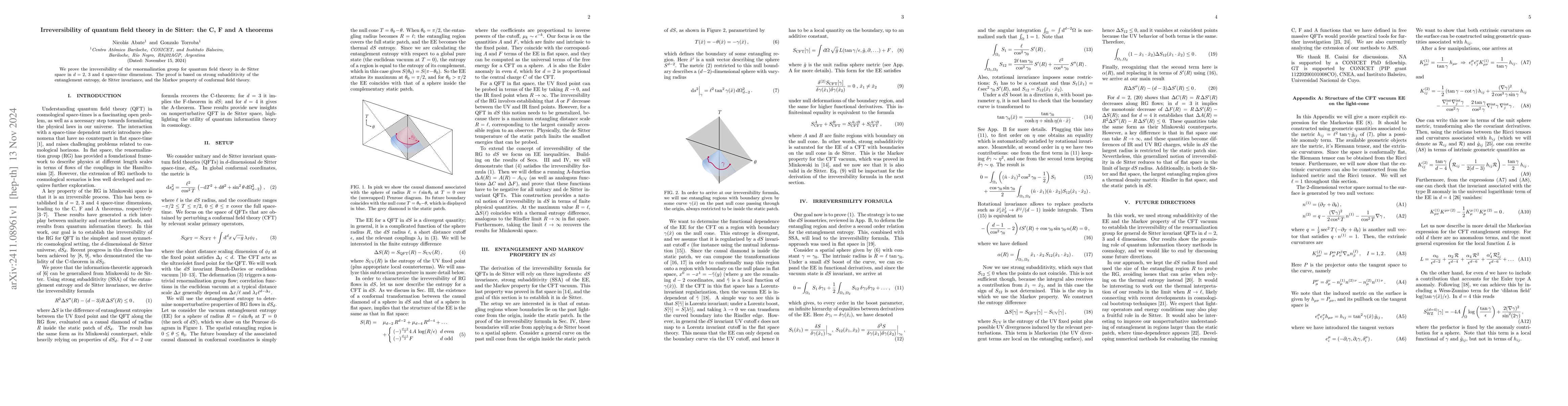 Thumbnail for Irreversibility of quantum field theory in de Sitter: the C, F and A
  theorems