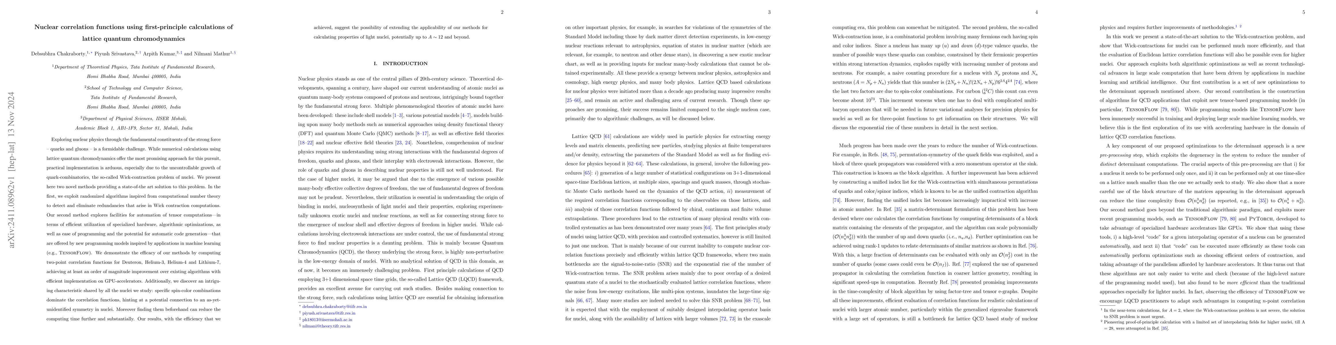 Thumbnail for Nuclear correlation functions using first-principle calculations of
  lattice quantum chromodynamics