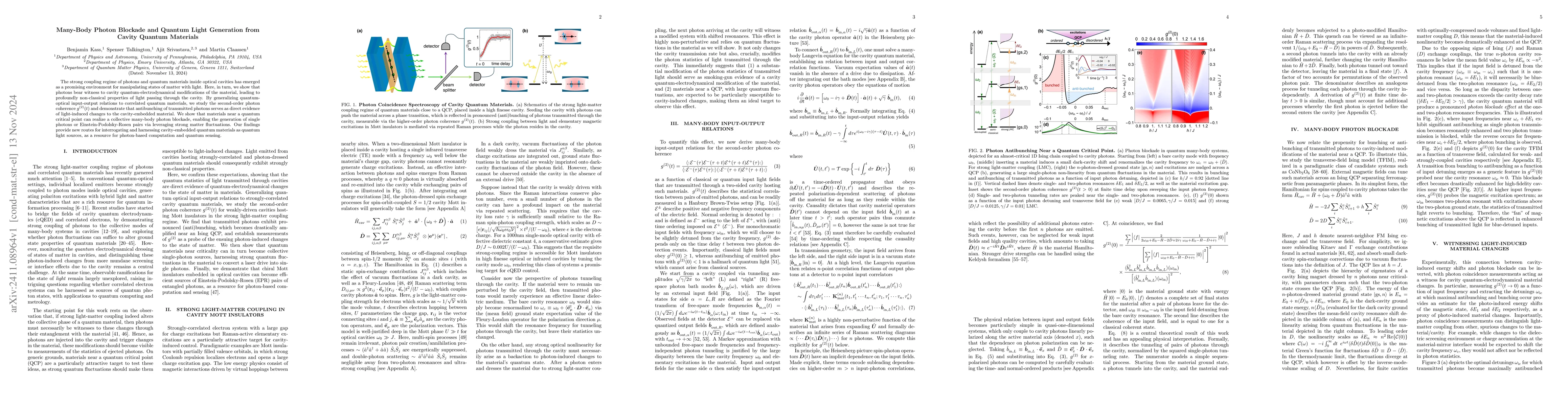 Thumbnail for Many-Body Photon Blockade and Quantum Light Generation from Cavity
  Quantum Materials