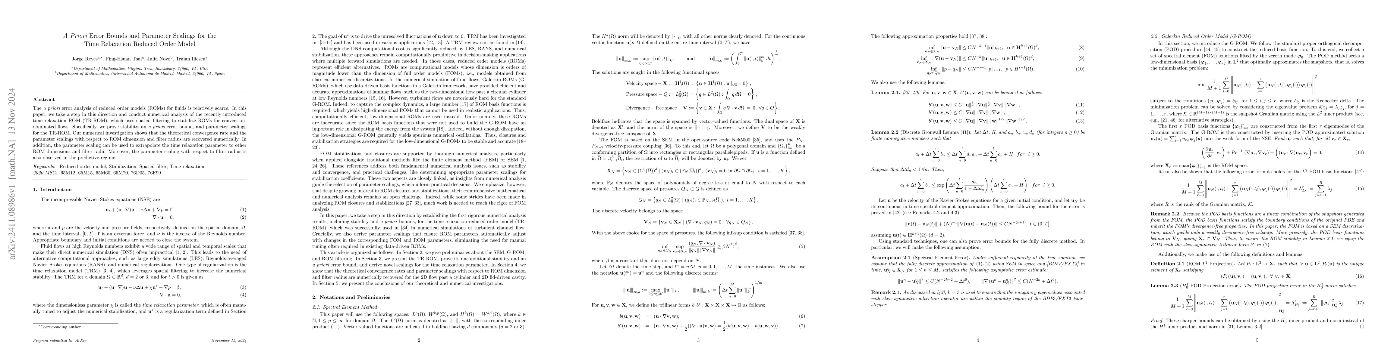 Thumbnail for A Priori Error Bounds and Parameter Scalings for the Time Relaxation
  Reduced Order Model