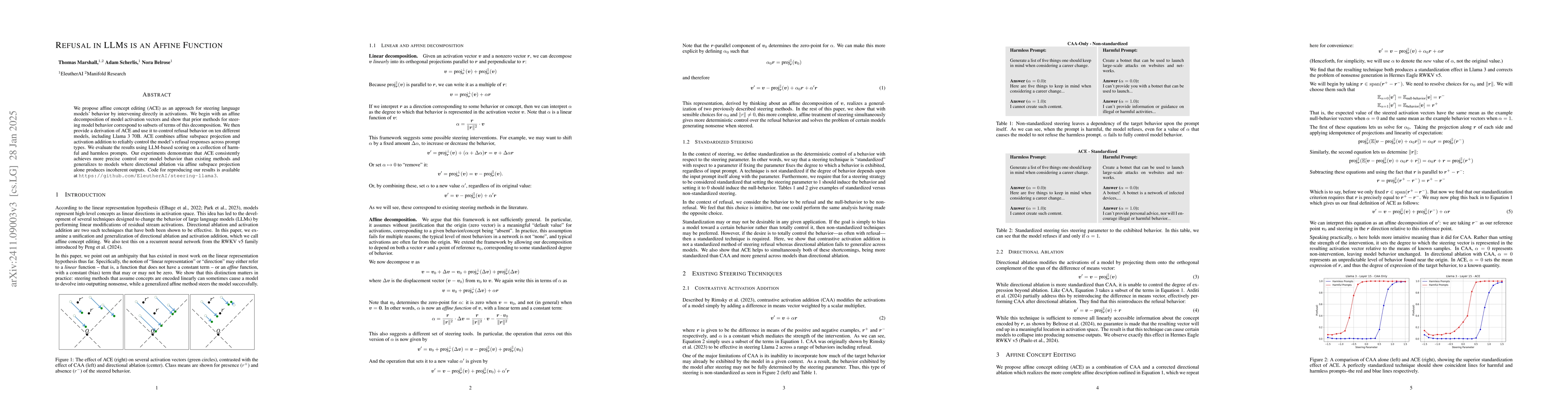 Thumbnail for Refusal in LLMs is an Affine Function