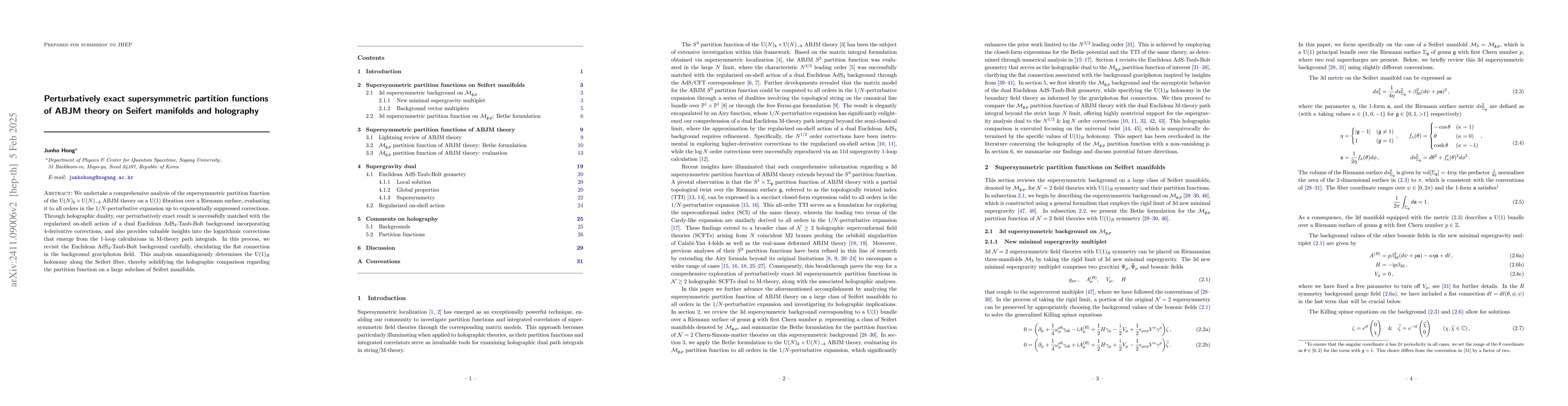 Thumbnail for Perturbatively exact supersymmetric partition functions of ABJM theory
  on Seifert manifolds and holography