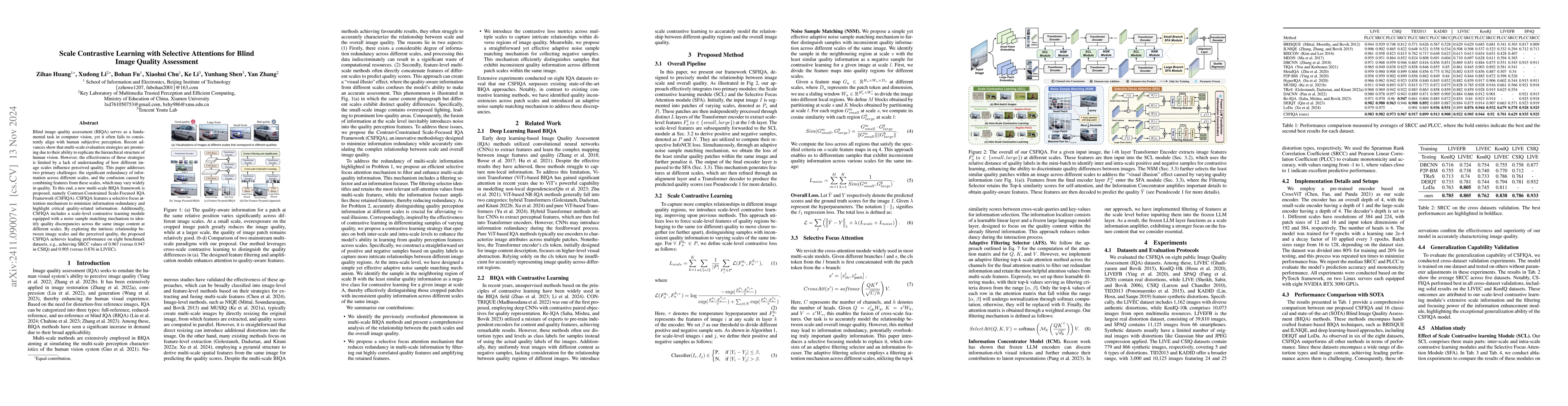 Thumbnail for Scale Contrastive Learning with Selective Attentions for Blind Image
  Quality Assessment