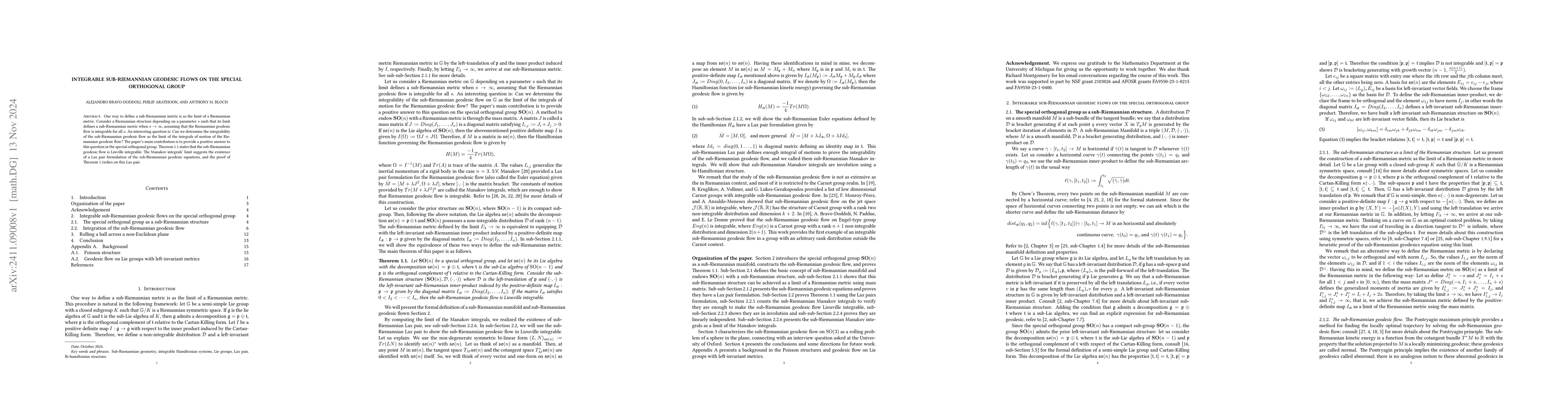Thumbnail for Integrable sub-Riemannian geodesic flows on the special orthogonal group