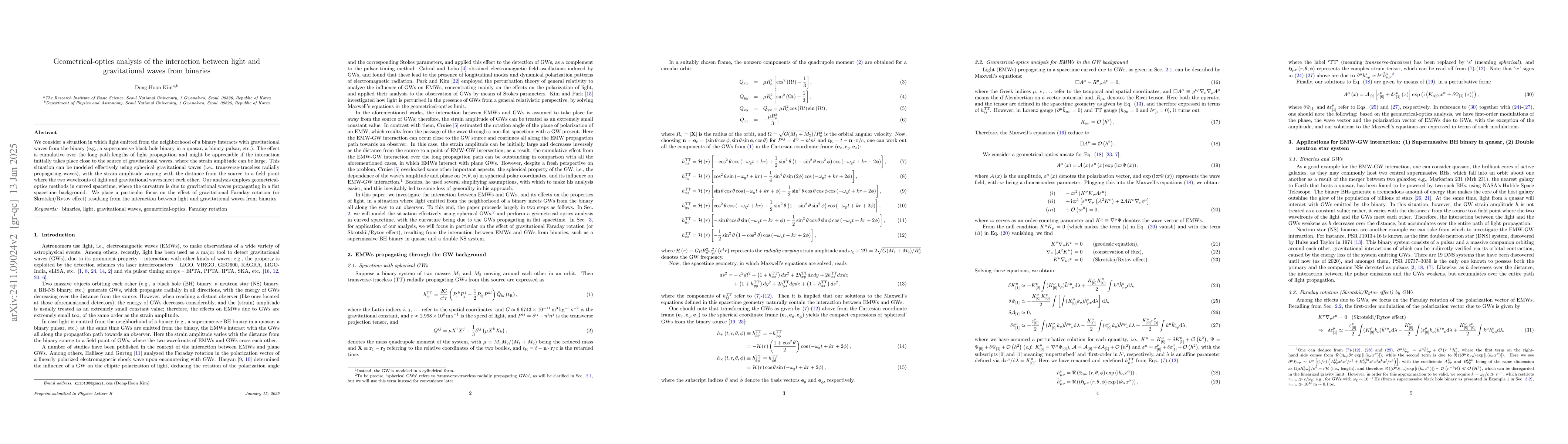 Thumbnail for Geometrical-optics analysis of the interaction between light and
  gravitational waves from binaries