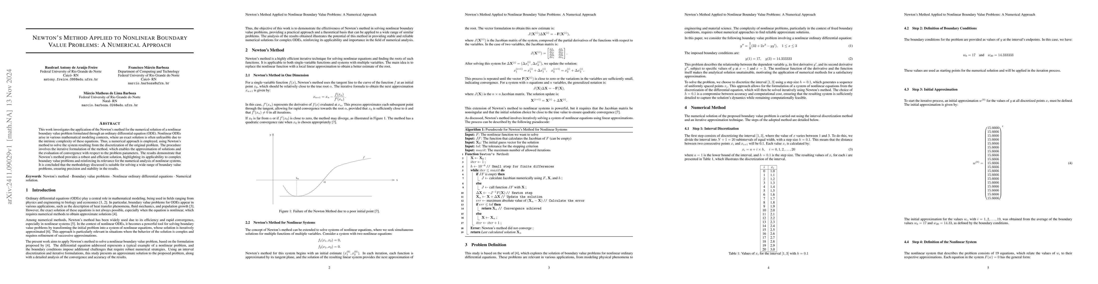 Thumbnail for Newton's Method Applied to Nonlinear Boundary Value Problems: A
  Numerical Approach