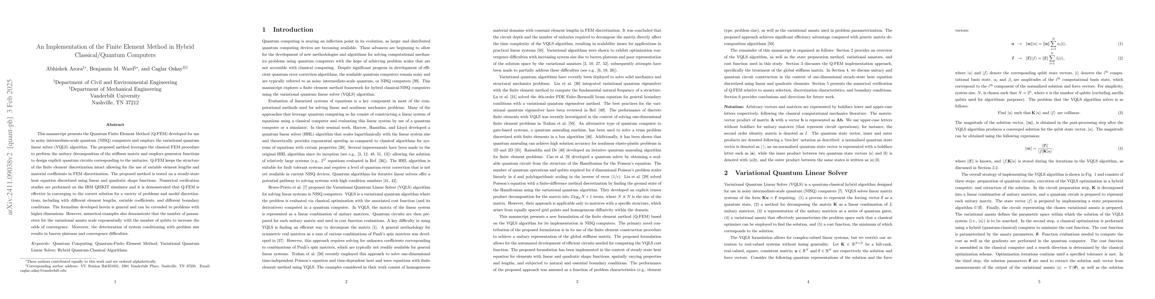 Thumbnail for An Implementation of the Finite Element Method in Hybrid
  Classical/Quantum Computers
