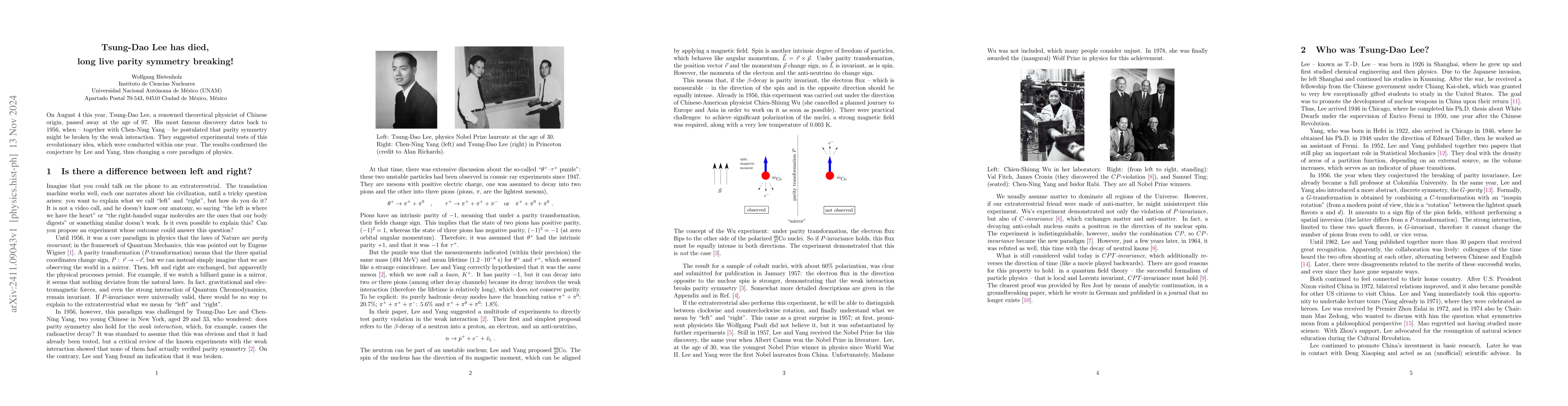Thumbnail for Tsung-Dao Lee has died, long live parity symmetry breaking!