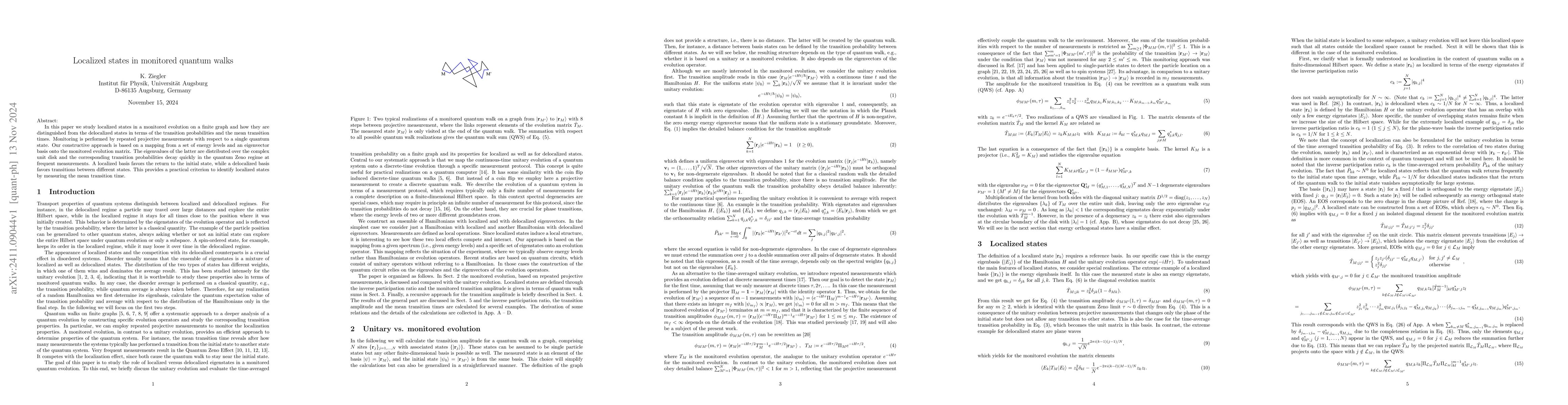 Thumbnail for Localized states in monitored quantum walks