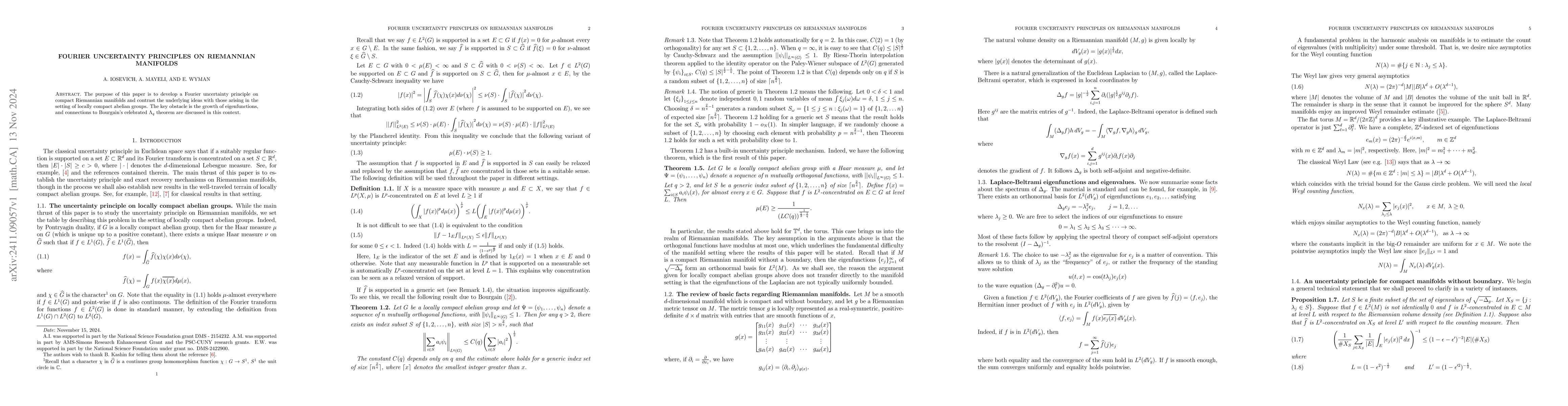 Thumbnail for Fourier Uncertainty Principles on Riemannian Manifolds