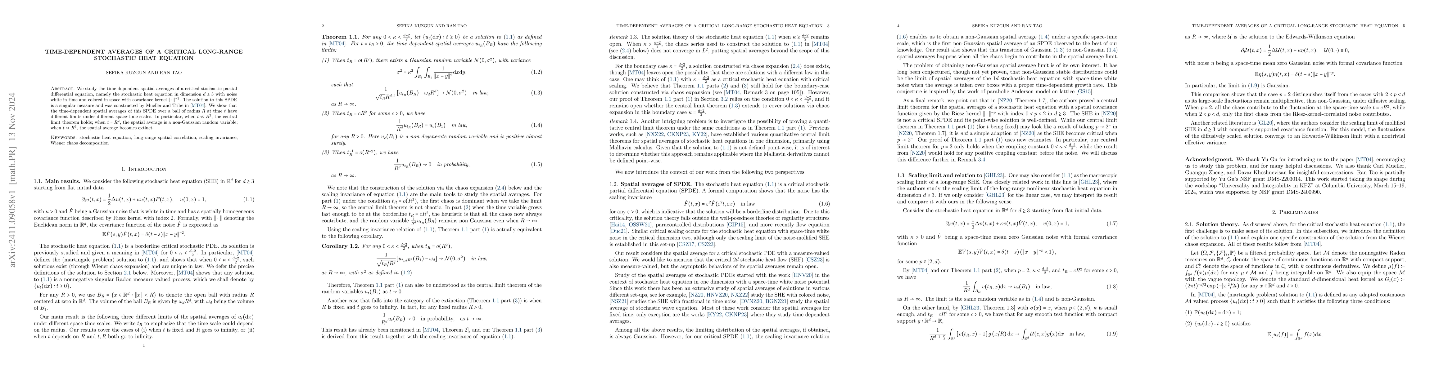 Thumbnail for Time-dependent averages of a critical long-range stochastic heat
  equation