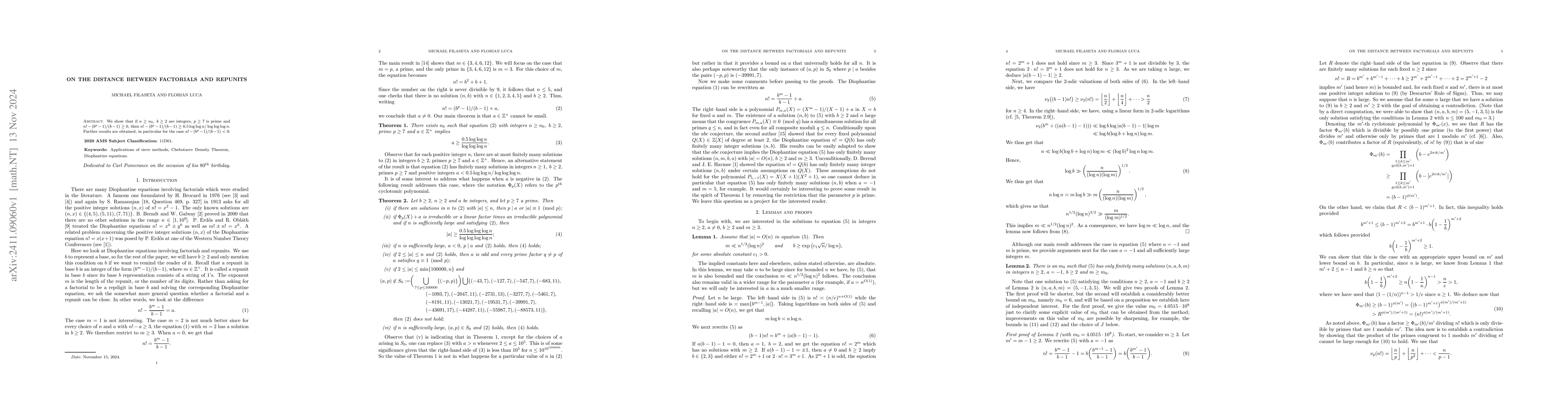 Thumbnail for On the distance between factorials and repunits