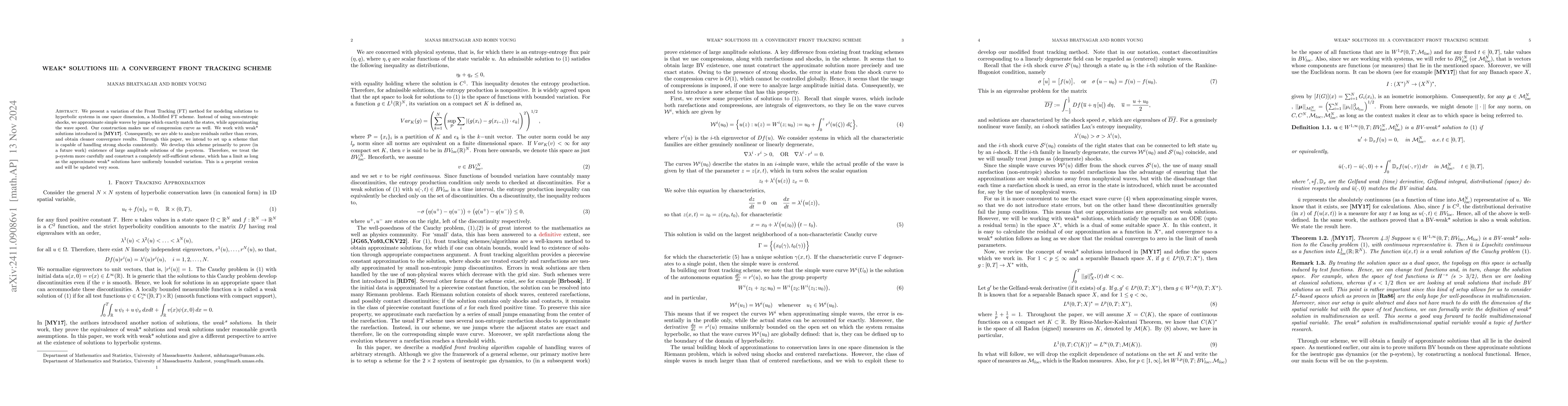 Thumbnail for Weak* Solutions: A Convergent Front Tracking Scheme