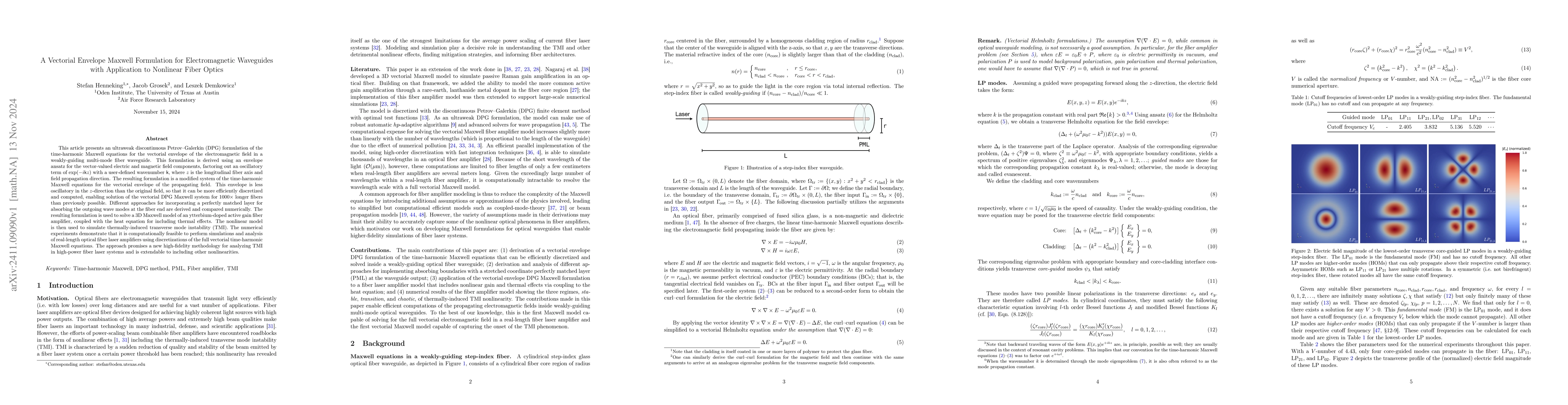 Thumbnail for A Vectorial Envelope Maxwell Formulation for Electromagnetic Waveguides
  with Application to Nonlinear Fiber Optics