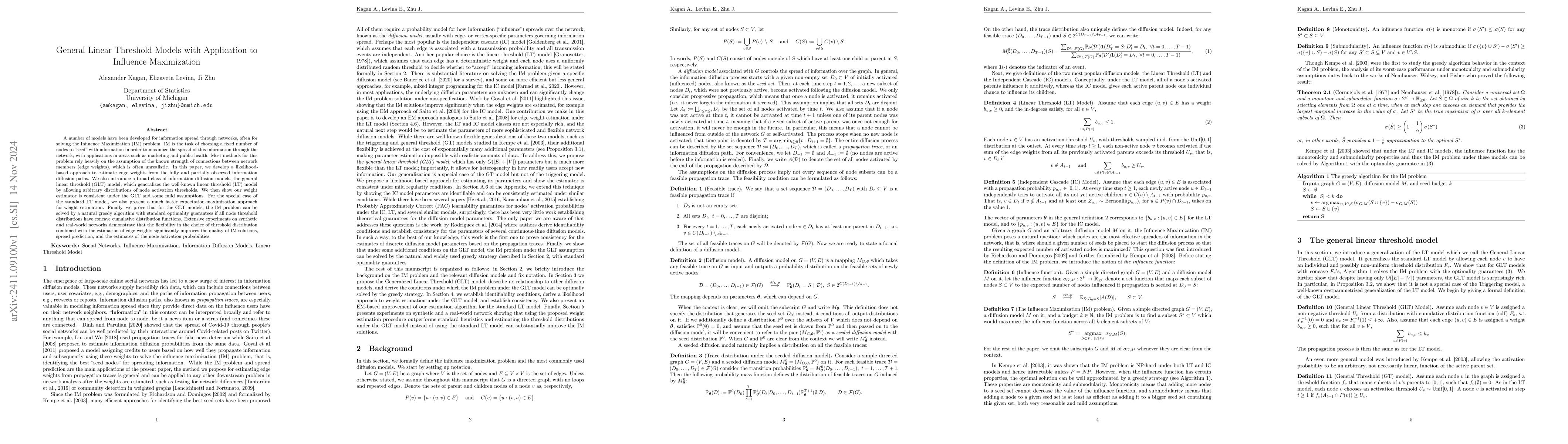 Thumbnail for General linear threshold models with application to influence
  maximization