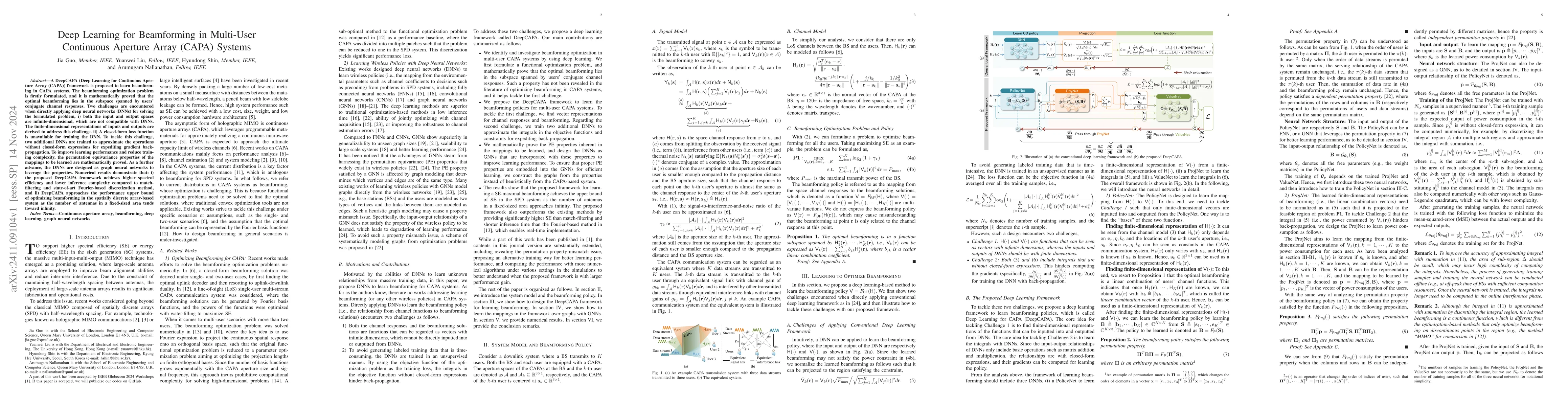 Thumbnail for Deep Learning for Beamforming in Multi-User Continuous Aperture Array
  (CAPA) Systems