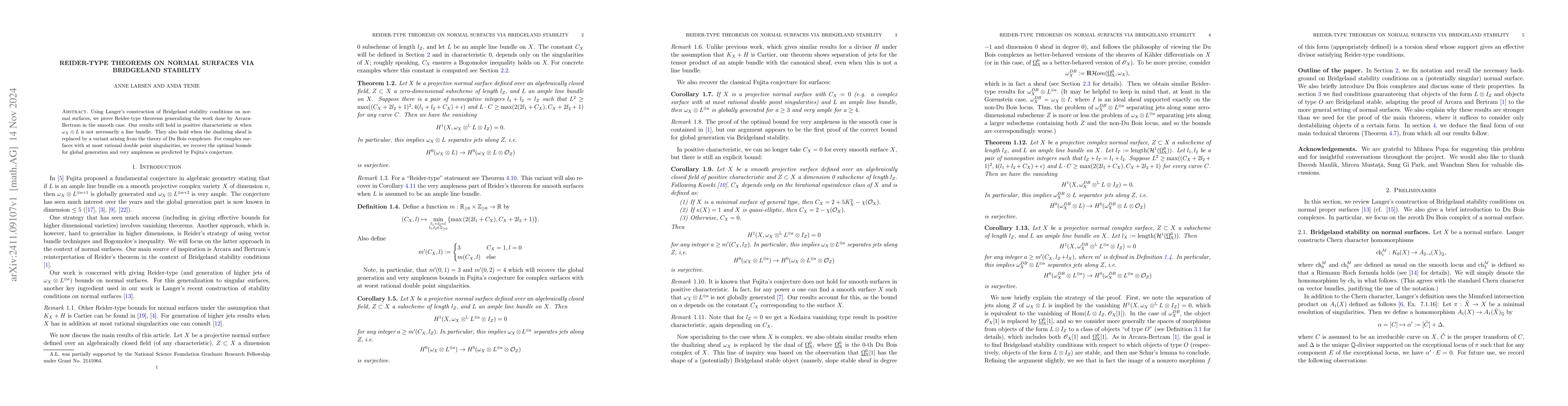 Thumbnail for Reider-type theorems on normal surfaces via Bridgeland stability