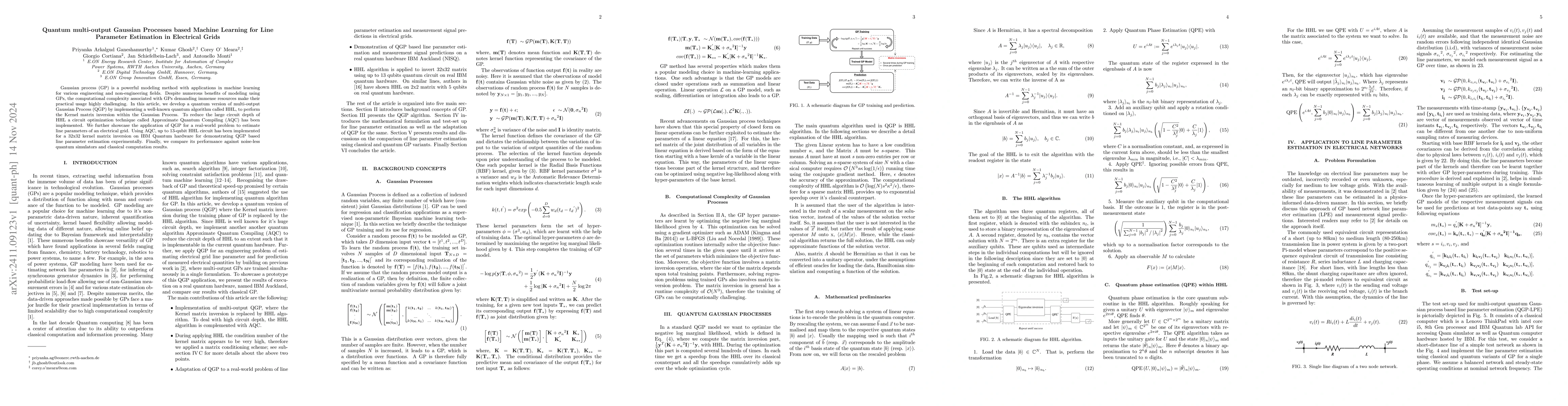 Thumbnail for Quantum multi-output Gaussian Processes based Machine Learning for Line
  Parameter Estimation in Electrical Grids