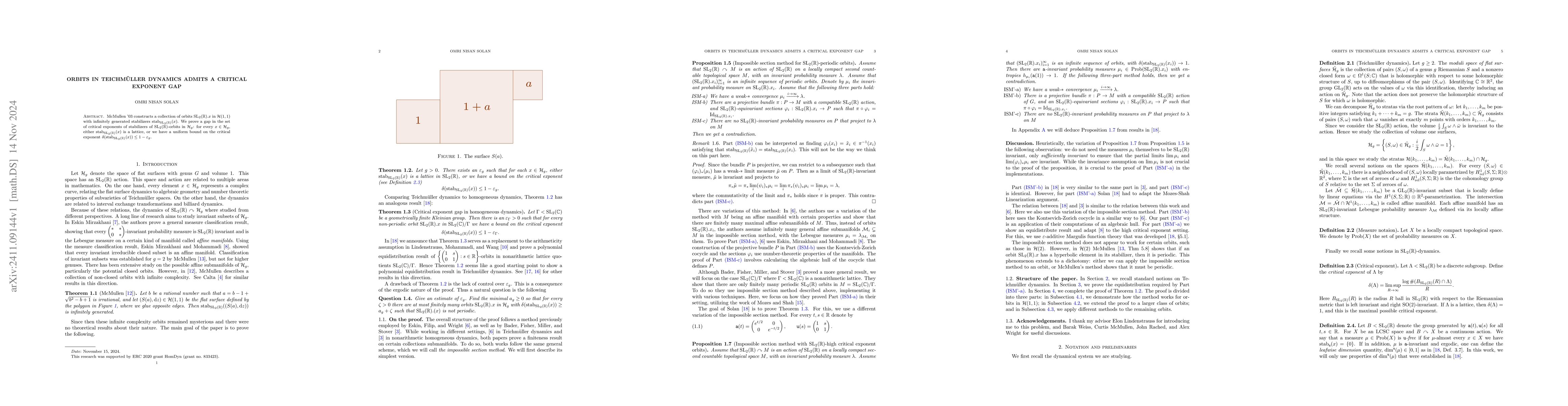 Thumbnail for Orbits in Teichmüller dynamics admits a critical exponent gap