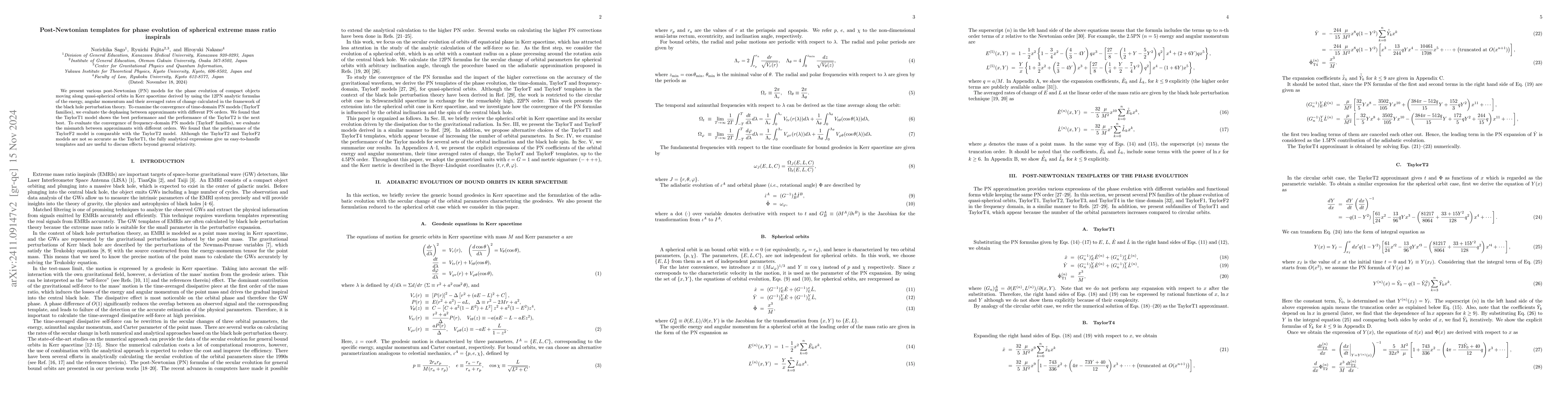 Thumbnail for Post-Newtonian templates for phase evolution of spherical extreme mass
  ratio inspirals