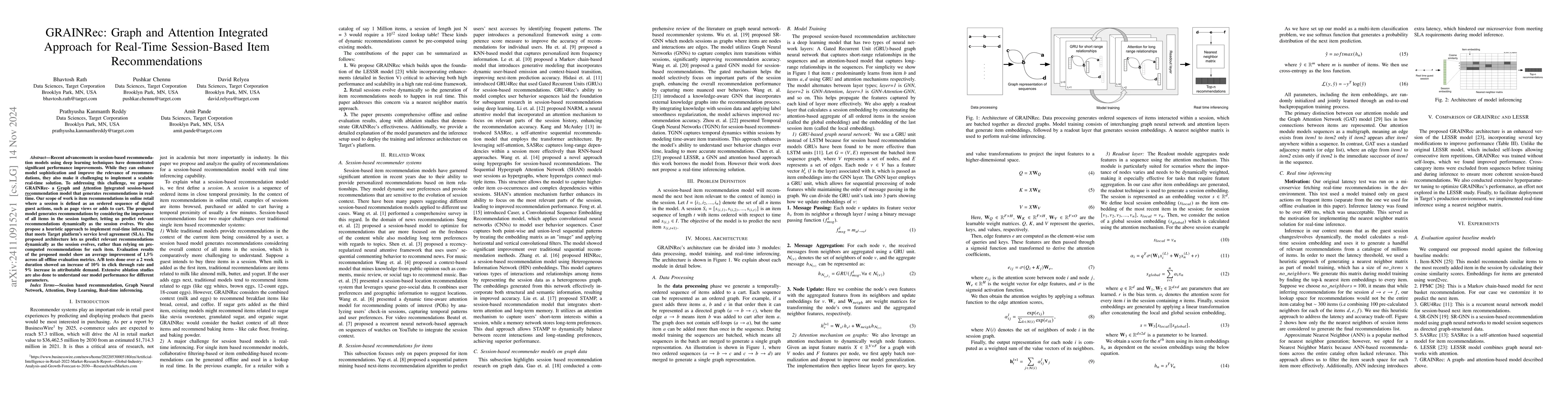 Thumbnail for GRAINRec: Graph and Attention Integrated Approach for Real-Time
  Session-Based Item Recommendations