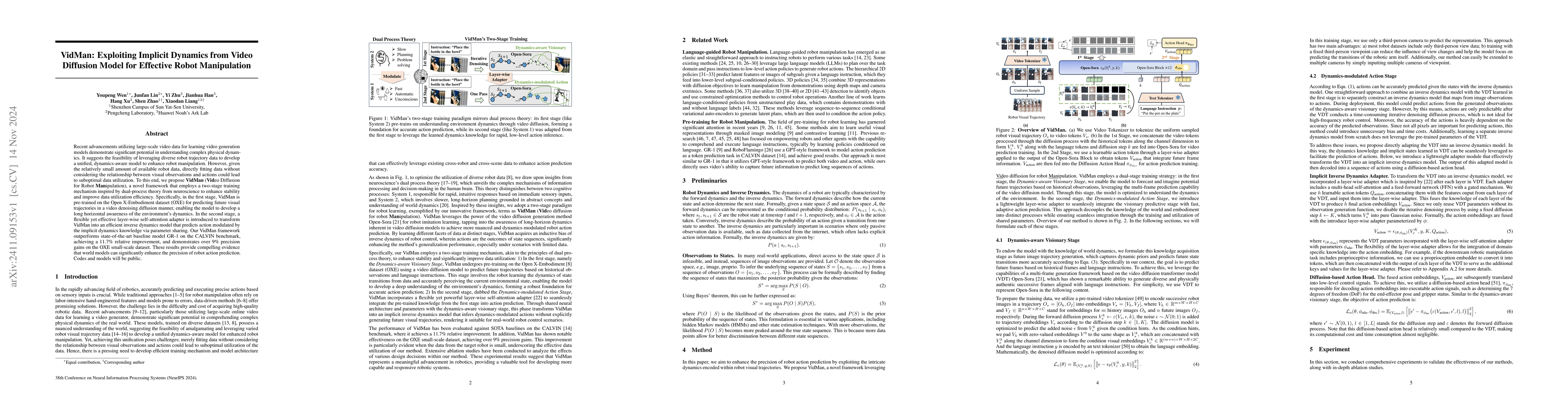 Thumbnail for VidMan: Exploiting Implicit Dynamics from Video Diffusion Model for
  Effective Robot Manipulation