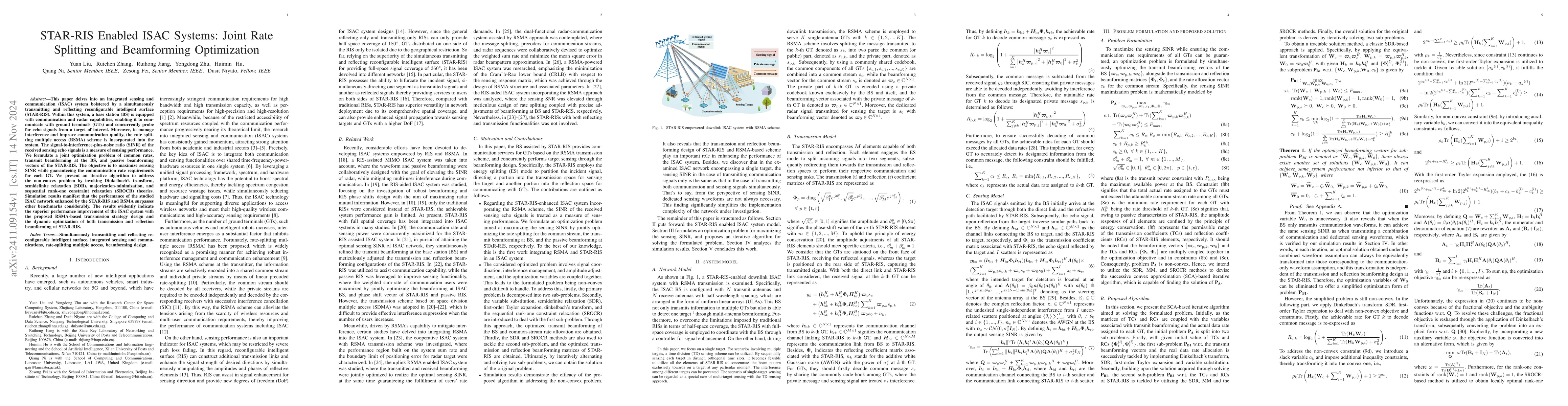 Thumbnail for STAR-RIS Enabled ISAC Systems: Joint Rate Splitting and Beamforming
  Optimization