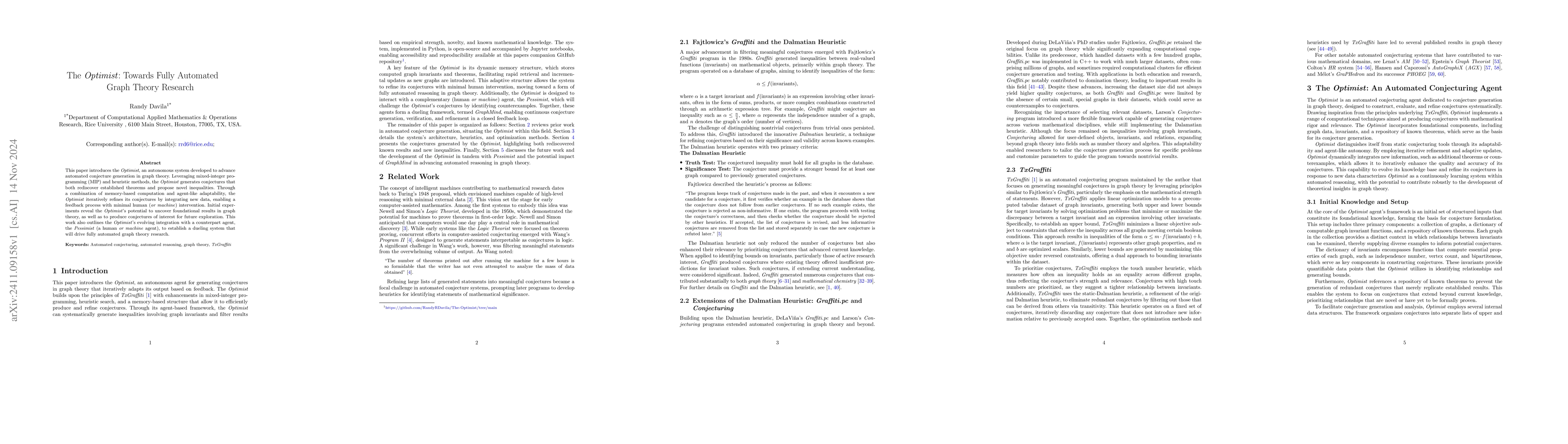 Thumbnail for The \emph{Optimist}: Towards Fully Automated Graph Theory Research