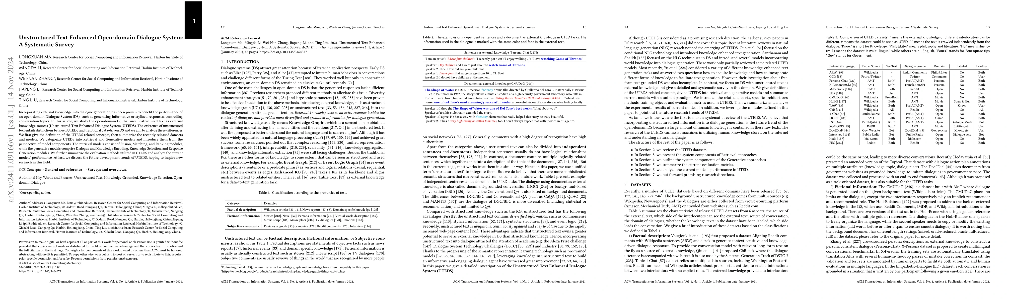 Thumbnail for Unstructured Text Enhanced Open-domain Dialogue System: A Systematic
  Survey