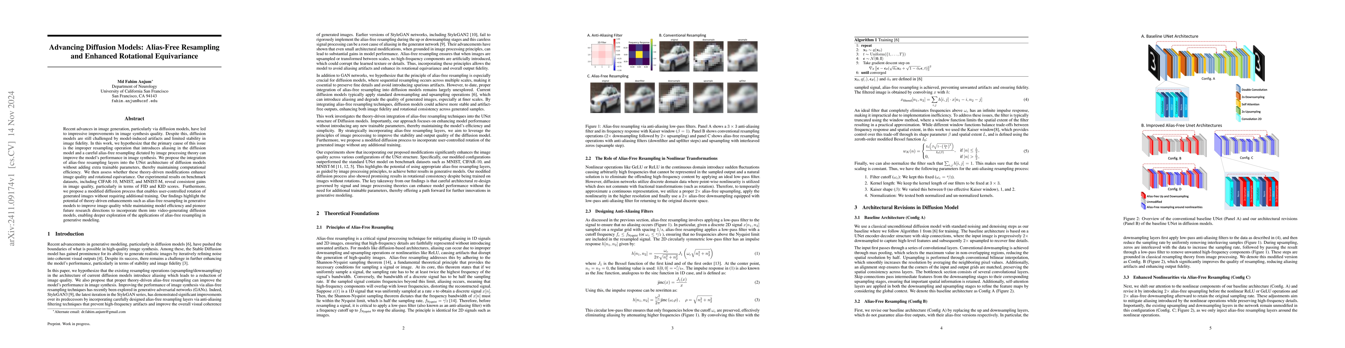 Thumbnail for Advancing Diffusion Models: Alias-Free Resampling and Enhanced
  Rotational Equivariance