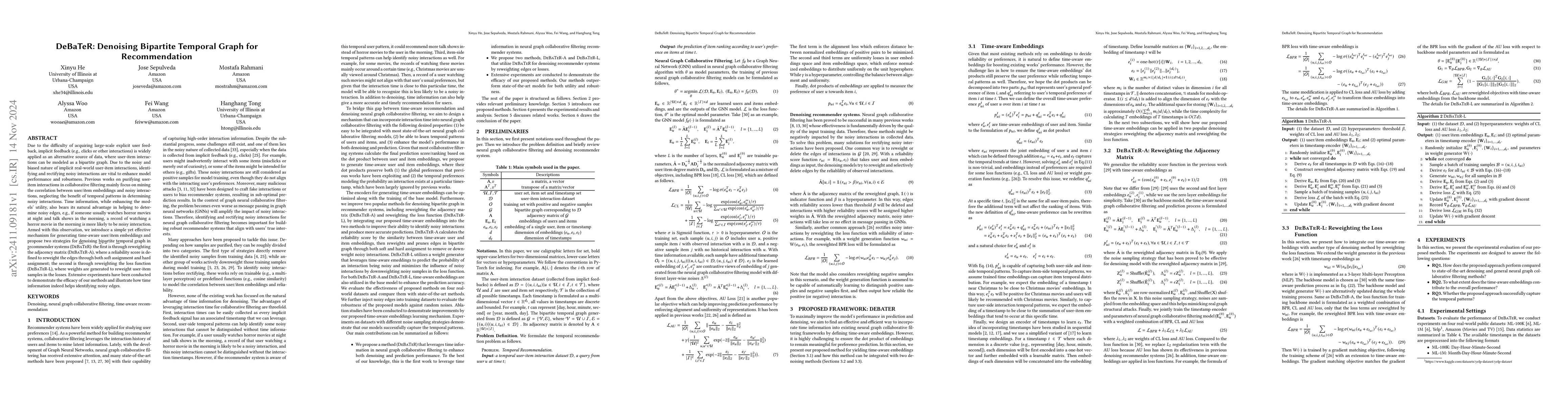 Thumbnail for DeBaTeR: Denoising Bipartite Temporal Graph for Recommendation
