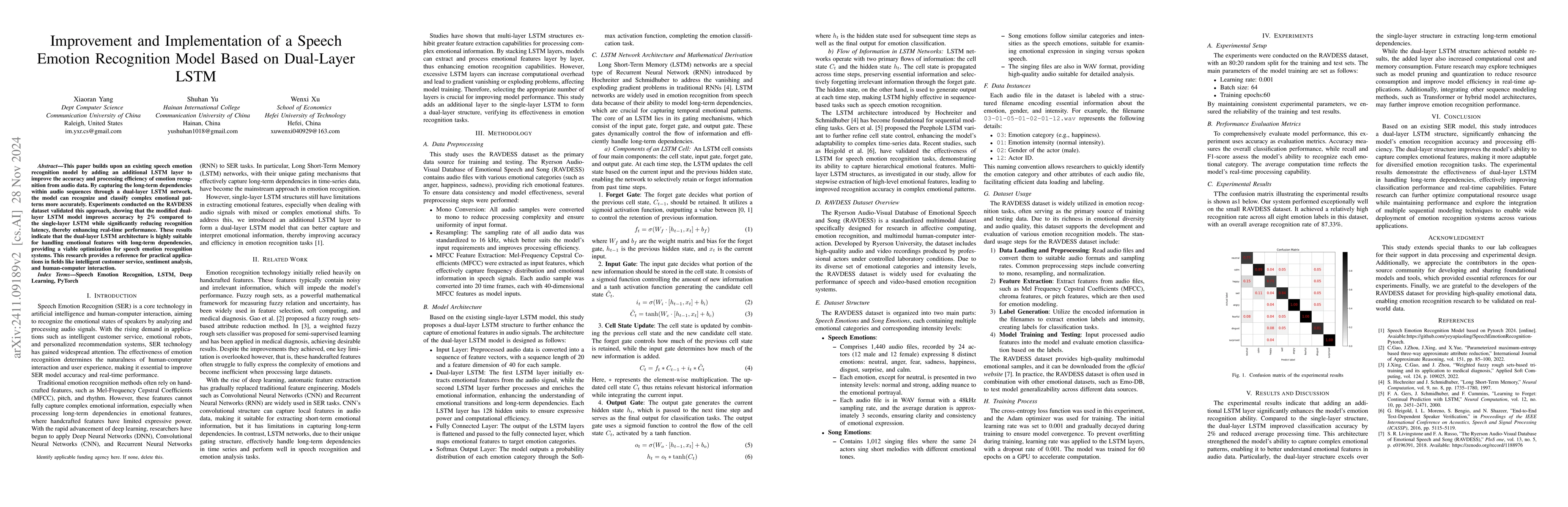 Thumbnail for Improvement and Implementation of a Speech Emotion Recognition Model
  Based on Dual-Layer LSTM